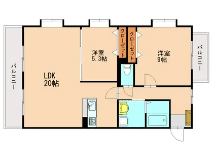 シャンブル クレール Ⅱ(2LDK/3階)の間取り写真