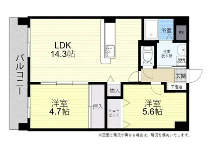 フローラ中島西(2LDK/8階)の間取り写真