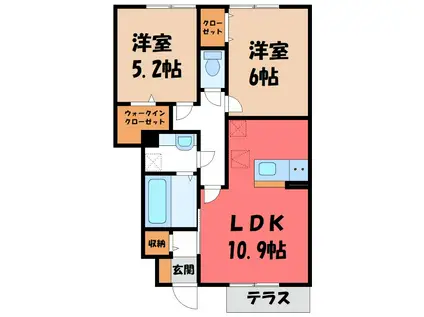 サンライトレジデンスII A(2LDK/1階)の間取り写真