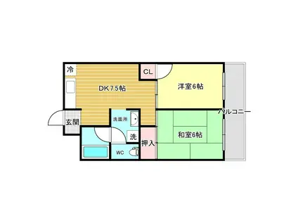 嵜本レジデンス難波南II(2DK/4階)の間取り写真