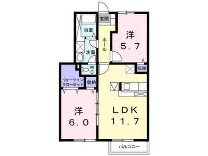 クレセント北郷 B(2LDK/1階)の間取り写真