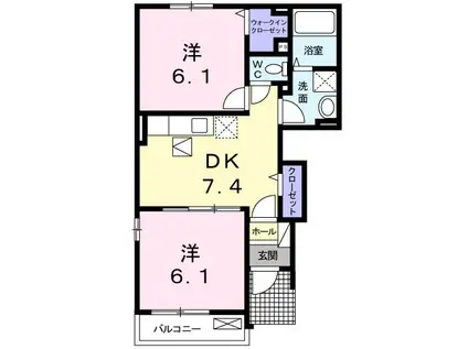 メゾンオーブD(2DK/1階)の間取り写真