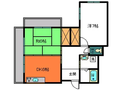 エクセレント野田(2DK/1階)の間取り写真