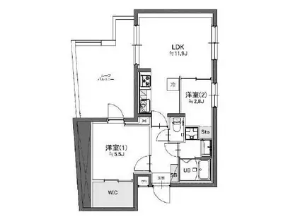 タスキリシェス洗足(2LDK/4階)の間取り写真