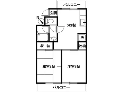 ヒルトップ石原(2DK/1階)の間取り写真