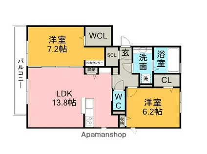 MAISON HEUREUX DEUX(2LDK/2階)の間取り写真