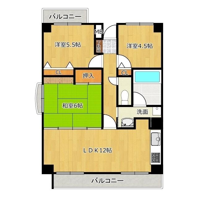コムラーデ八幡(3LDK/5階)の間取り写真