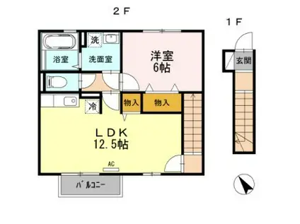 リバーハイツ東堀(1LDK/2階)の間取り写真