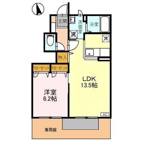 アンソレイユB棟(1LDK/1階)の間取り写真