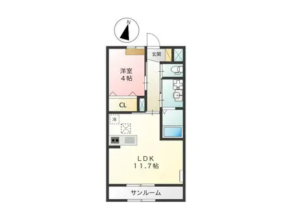 グリーンコートII(1LDK/1階)の間取り写真