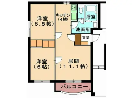ピュアライフ新白河II棟(1LDK/1階)の間取り写真