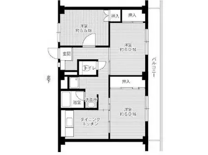 ビレッジハウス奥北野4号棟(3DK/3階)の間取り写真
