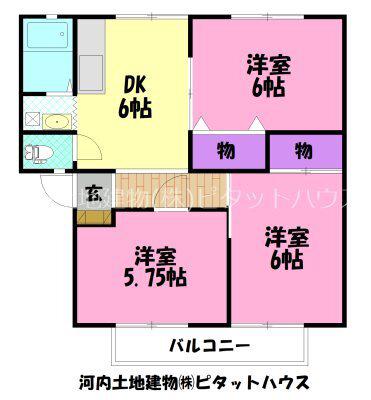 サンビレッジ野中B(3DK/2階)の間取り写真