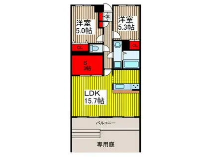 SUN FIELD与野(2SLDK/1階)の間取り写真