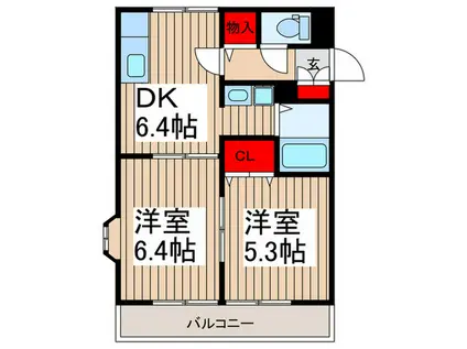 パナヨシハラB(2DK/2階)の間取り写真