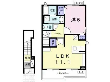 バーディクレフD(1LDK/2階)の間取り写真
