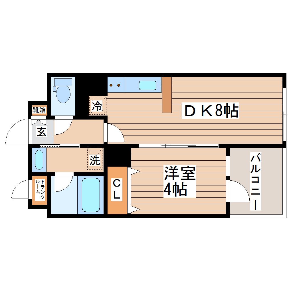 ソフィア宮城野(1DK/3階)の間取り写真
