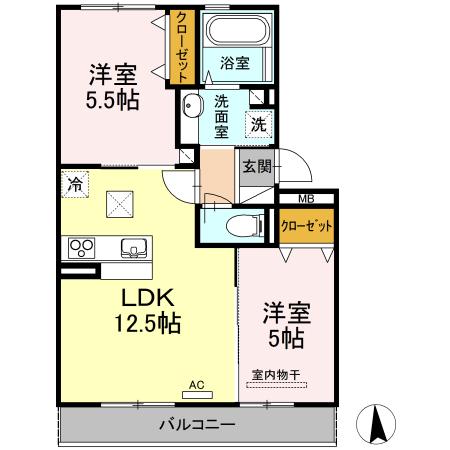 プランドール大高I(2LDK/1階)の間取り写真