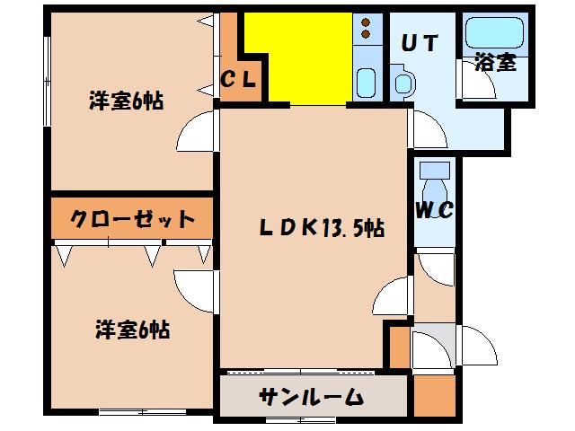 サンライズヒル宇賀浦(2LDK/3階)の間取り写真