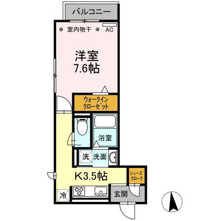 F・FIFTY(1K/3階)の間取り写真