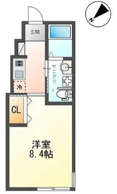 セレッソ鶴巻(1K/2階)の間取り写真