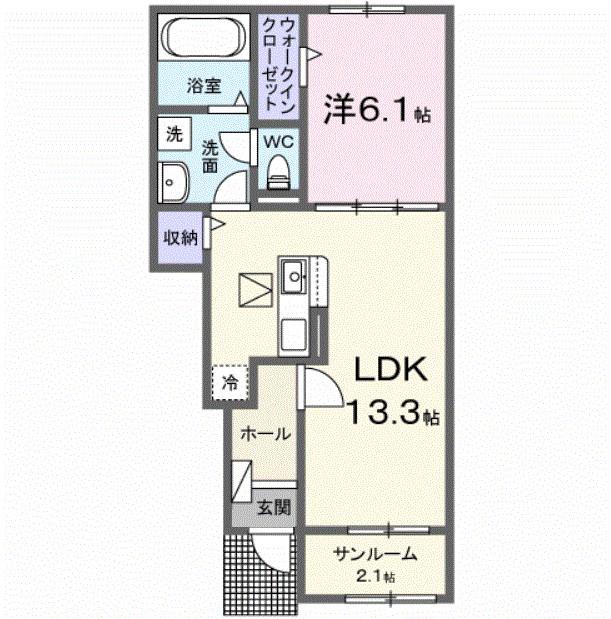 ラフィーネKIII(1LDK/1階)の間取り写真