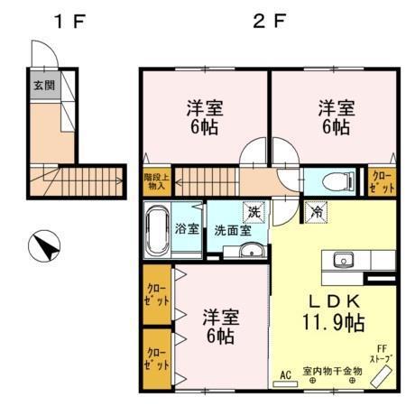 セジュール若松町(3LDK/2階)の間取り写真