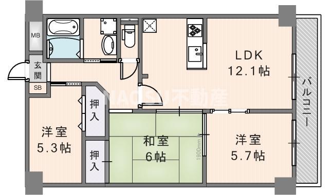 ヴェルデュール石切(3LDK/4階)の間取り写真