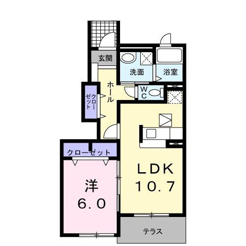 バンバハウスB(1LDK/1階)の間取り写真
