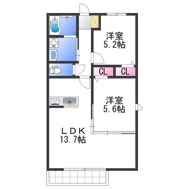 コートボナールIII(2LDK/1階)の間取り写真