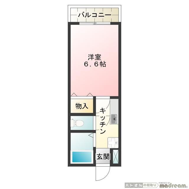 サンヴィレッヂー下石原2丁目-(1K/2階)の間取り写真