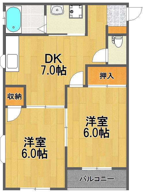クリヨン38(2DK/4階)の間取り写真