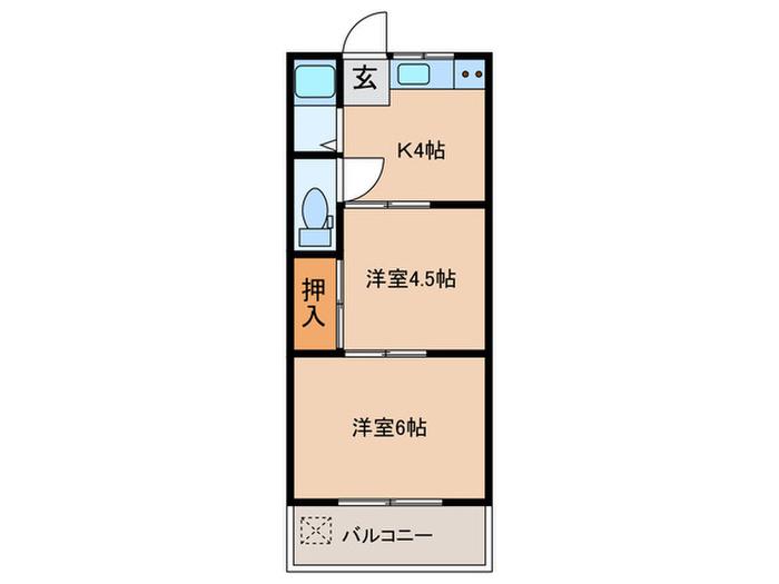 稲荷荘(2K/2階)の間取り写真