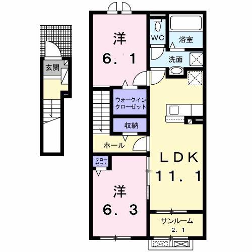 リベルタージュビフレ I(2LDK/2階)の間取り写真