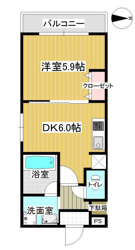 BRILIA COURT 丹波橋(1DK/2階)の間取り写真