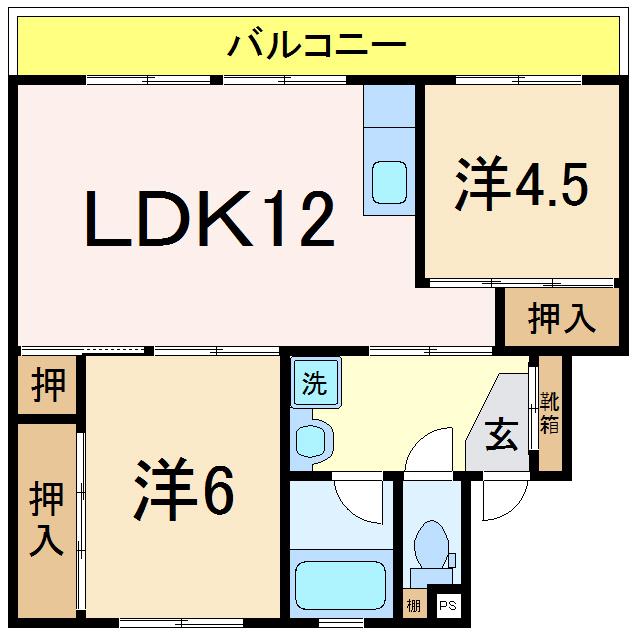 スカイクレストI(2LDK/2階)の間取り写真