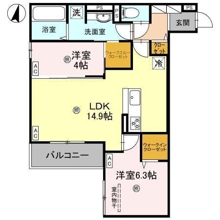 CASA MUKAINO(2LDK/2階)の間取り写真
