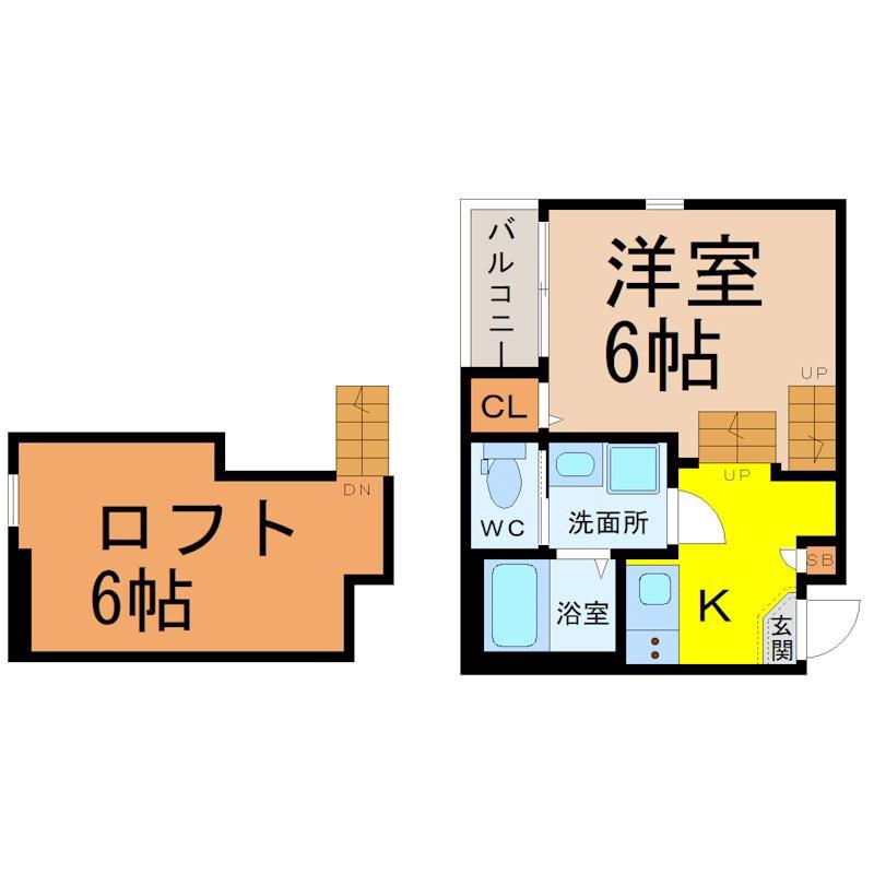 アイランドヴィラ下飯田(1SK/2階)の間取り写真