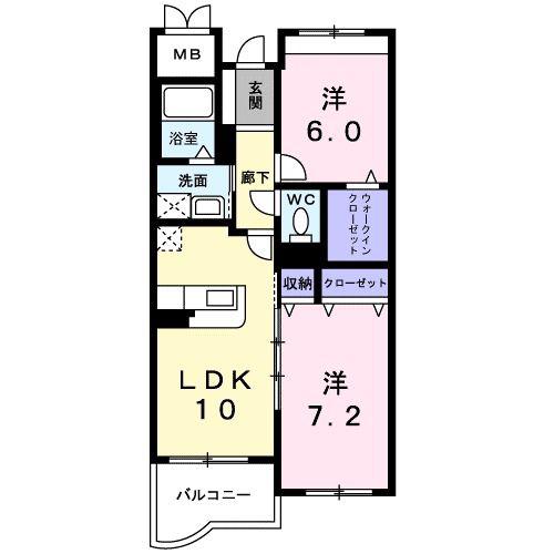 ハミングスクエアB(2LDK/2階)の間取り写真