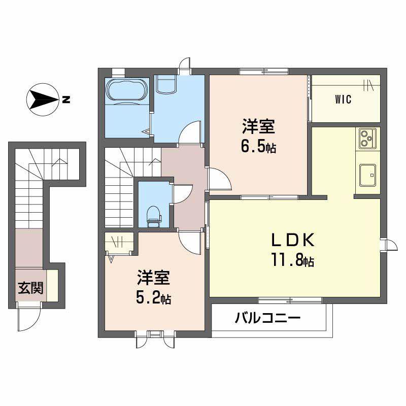 フサクラヴィエA棟(2LDK/2階)の間取り写真