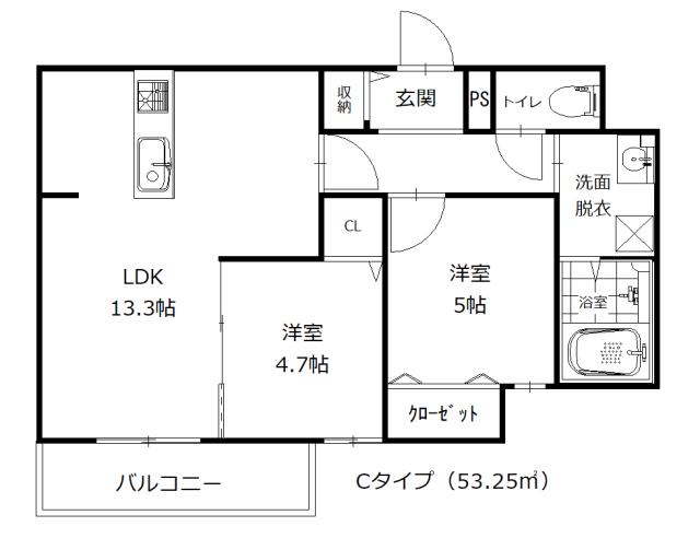RIVIERE西宮(2LDK/2階)の間取り写真