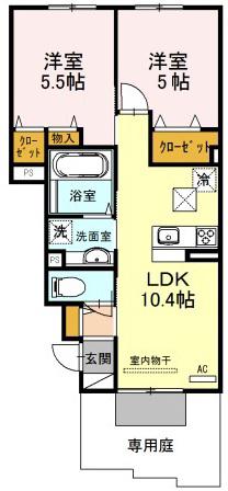 メルベーユ福里(2LDK/1階)の間取り写真