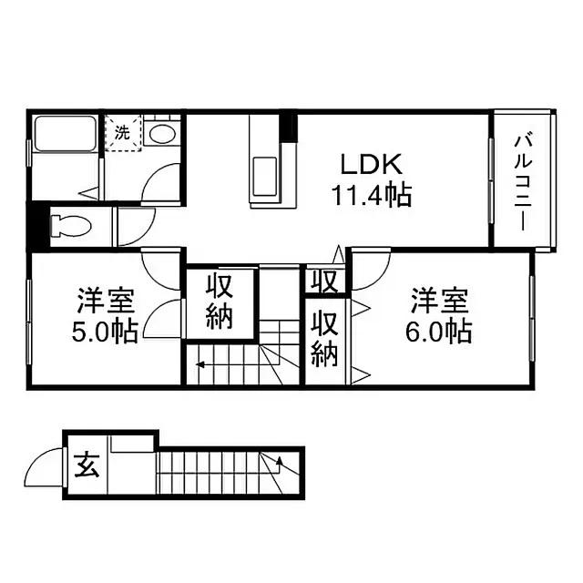エスポワール(2LDK/2階)の間取り写真