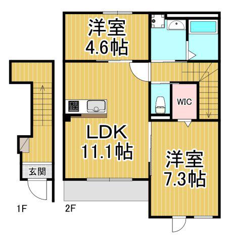 ルナテラス甲子園(2LDK/2階)の間取り写真