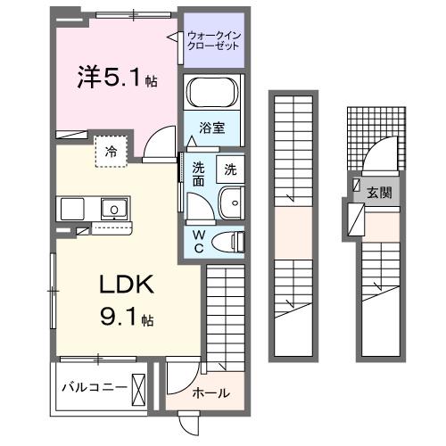 サン ウォーム V(1LDK/3階)の間取り写真