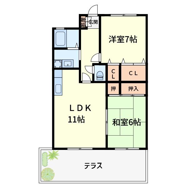本町ハイツ(2LDK/1階)の間取り写真
