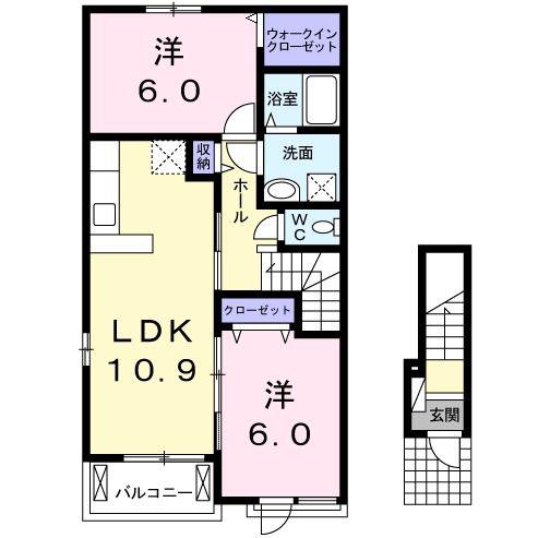 ミニヨンパレ I(2LDK/2階)の間取り写真