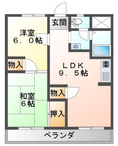 紙谷第3マンション(2LDK/4階)の間取り写真