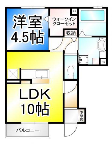 エレンシア風間 B棟(1LDK/1階)の間取り写真
