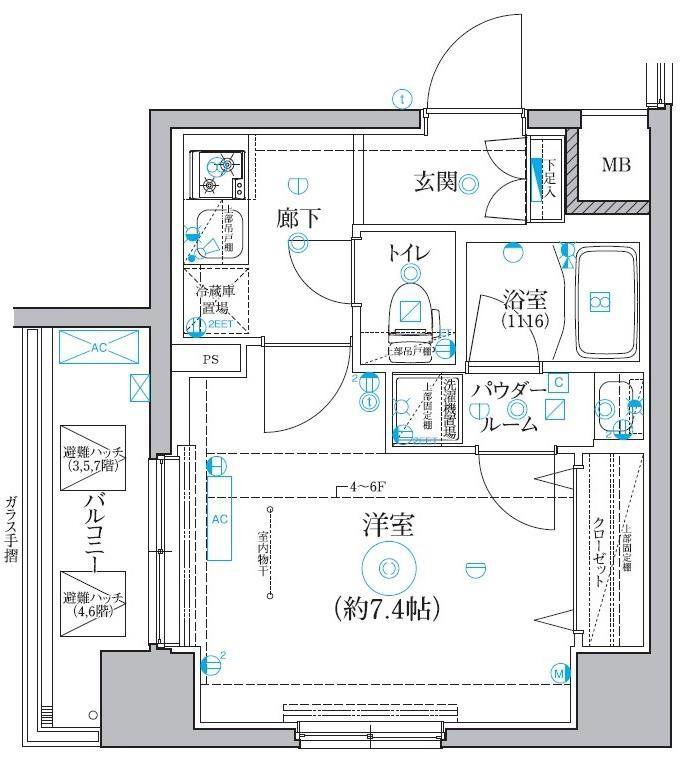 クオリタス菊川(1K/6階)の間取り写真